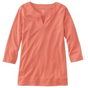 LL Bean Pima Cotton Tee, Splitneck 3/4 sleeve
